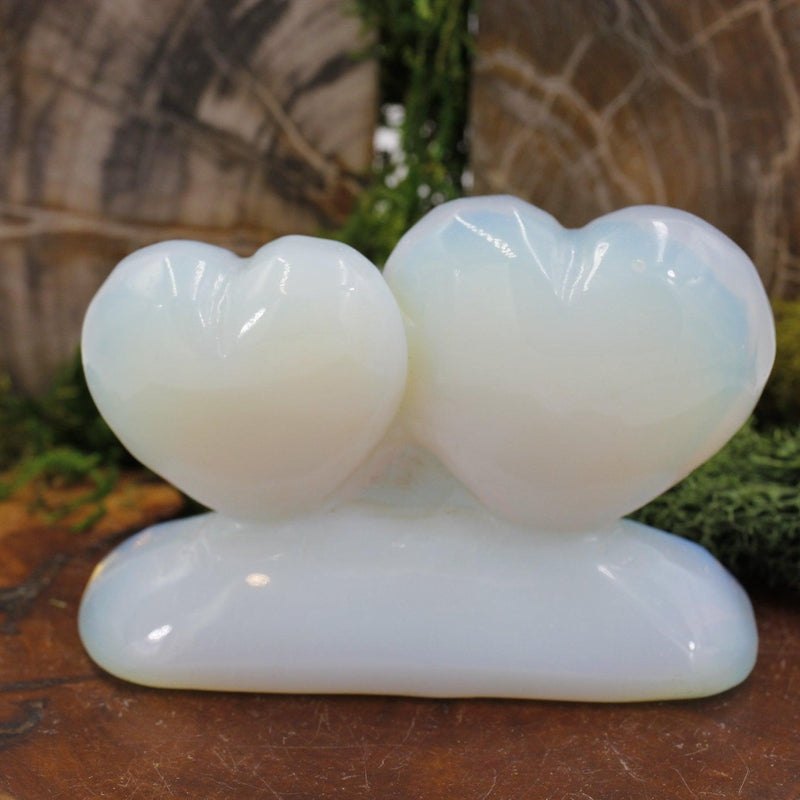 Polished Opalite Double Heart Statue || Clarity, Protection || China