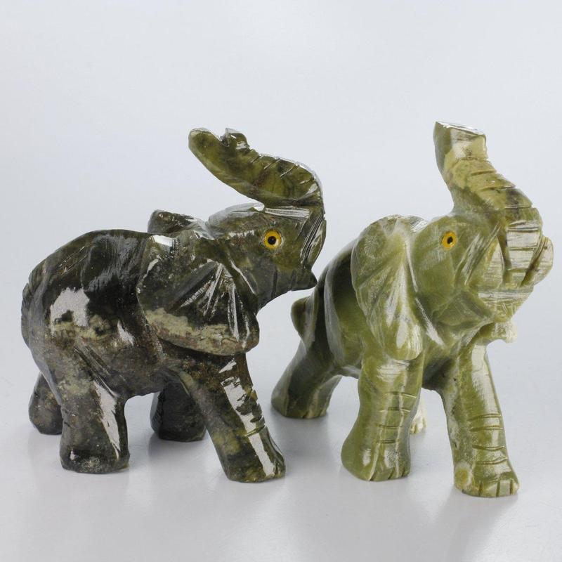 Polished Serpentine Elephant Carvings || Peru-Nature's Treasures