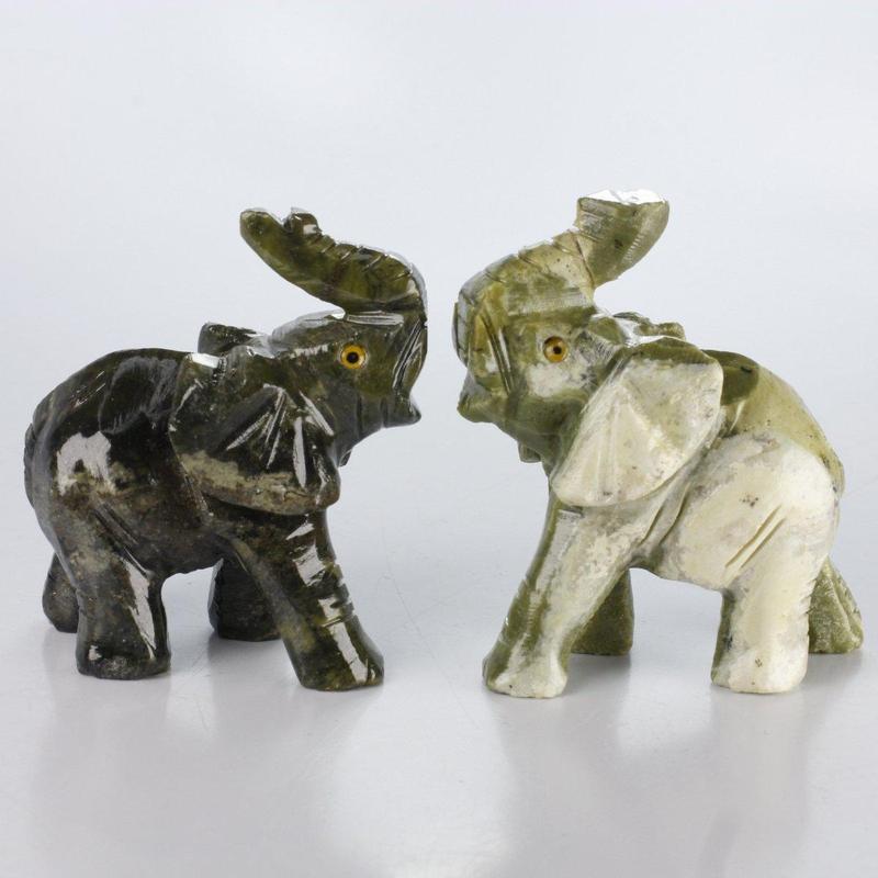 Polished Serpentine Elephant Carvings || Peru