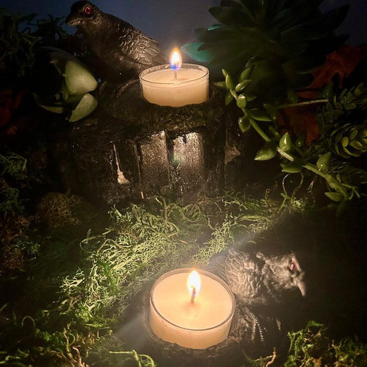 Polyresin Black Raven Tea-Light Candle Holder Set-Nature's Treasures