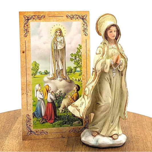 Polyresin Our Lady Of Fatima Statue Figurine "The Lady Of The Rosary"-Nature's Treasures