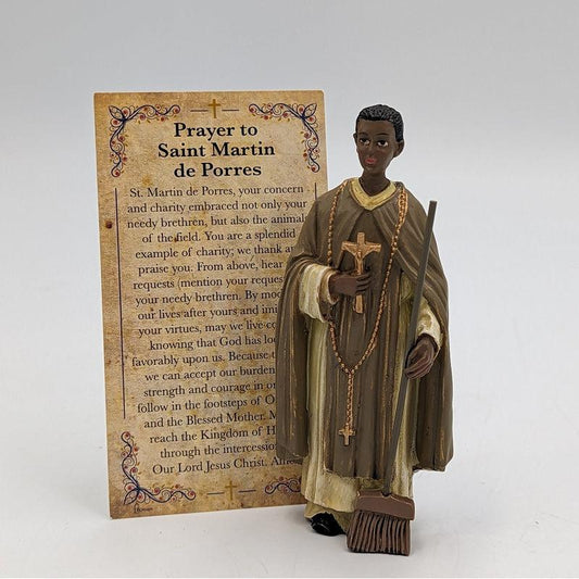Polyresin St. Martin De Porres Statue Figurine "Saint Of The Broom"-Nature's Treasures