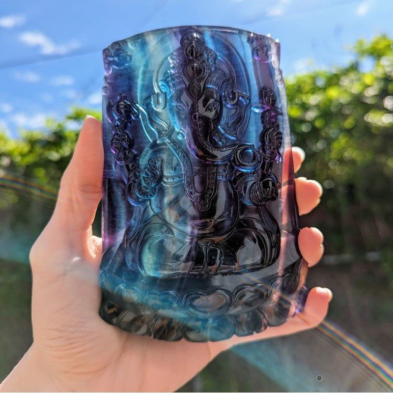 Rainbow Fluorite Crystal Ganesh Carving-Nature's Treasures