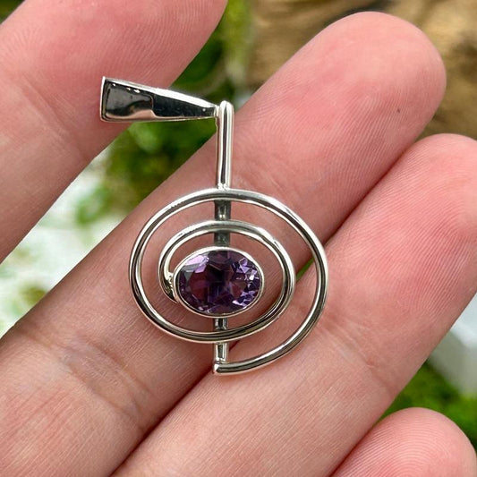 Reiki Symbol "Cho Ku Rei" Faceted Amethyst Pendant || .925 Sterling Silver-Nature's Treasures