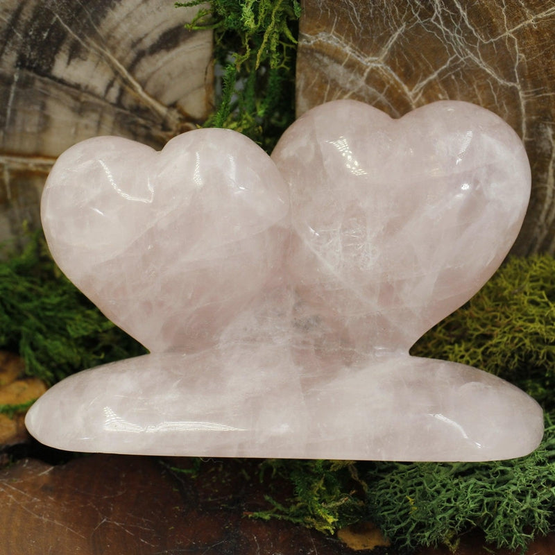 Rose Quartz Double Crystal Heart Statue-Nature's Treasures