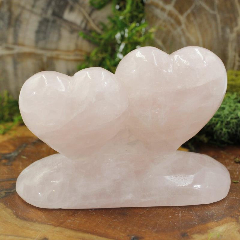 Rose Quartz Double Crystal Heart Statue-Nature's Treasures