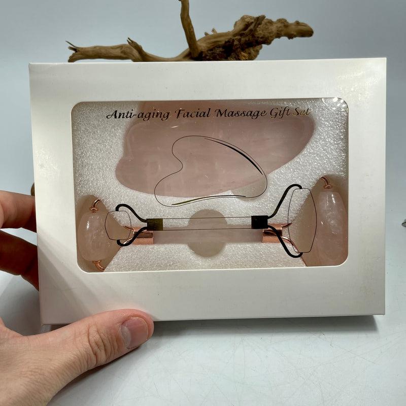 Rose Quartz Gua Sha & Face Massage Roller Set || Health & Beauty-Nature's Treasures