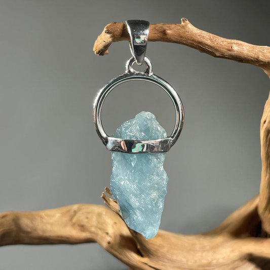 Rough Aquamarine Crystal Pendant || .925 Sterling Silver-Nature's Treasures
