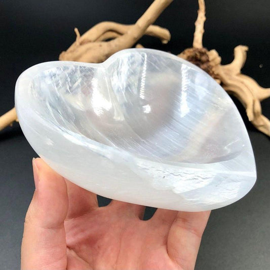 Selenite Satin Spar Heart Crystal Bowls || Morocco-Nature's Treasures