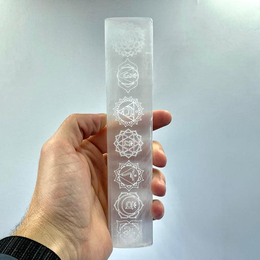 Selenite Satin Spar Rectangle Charging Plate || Chakra Symbols-Nature's Treasures