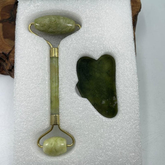 Serpentine Jade Gua Sha & Facial Roller Beauty Set || Health & Beauty-Nature's Treasures
