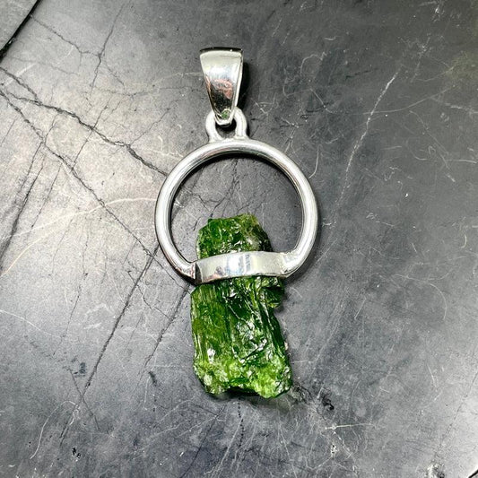 Siberian Raw Chrome Diopside Pendant | .925 Sterling Silver-Nature's Treasures