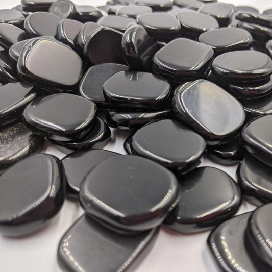 Small Black Obsidian Glass Pocket Flat Stones || Protection-Nature's Treasures