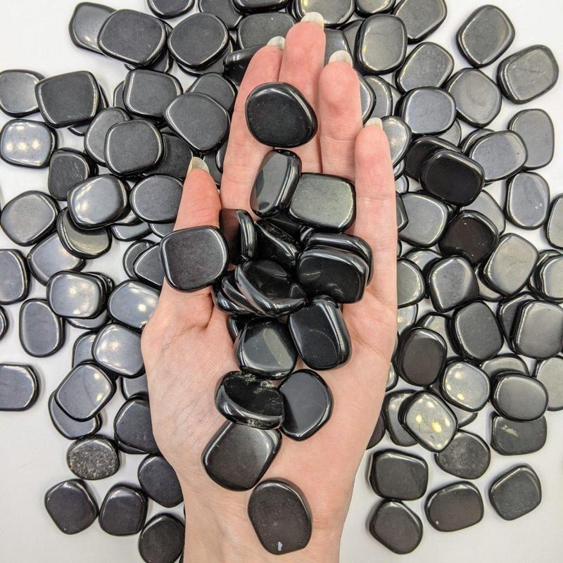 Small Black Obsidian Glass Pocket Flat Stones || Protection-Nature's Treasures