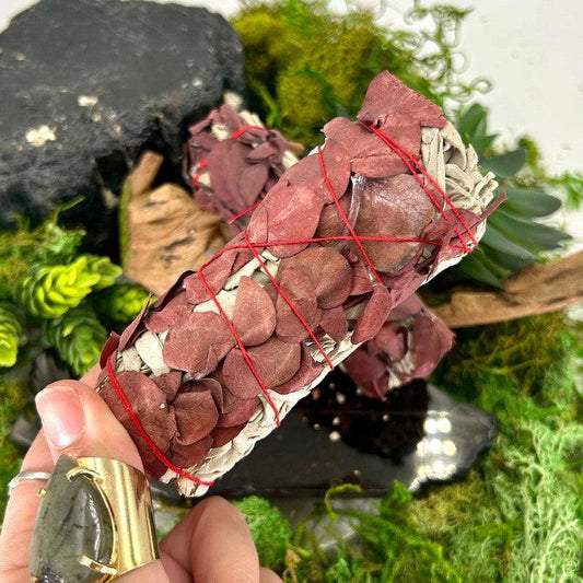 Smudge Bundle Sticks || White Sage and Dyed Red Eucalyptus-Nature's Treasures