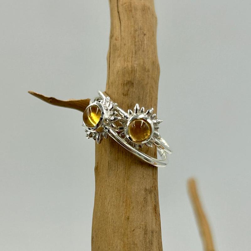 Sun Design Citrine Rings || .925 Sterling Silver-Nature's Treasures