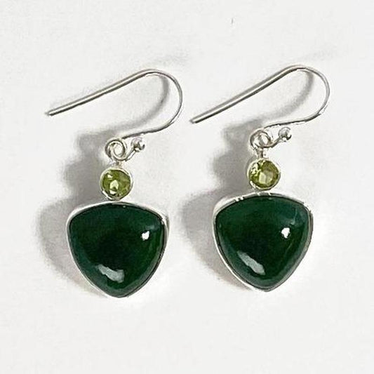 Triangle Cut Jade With Peridot French Hook Earrings || .925 Sterling Silver-Nature's Treasures