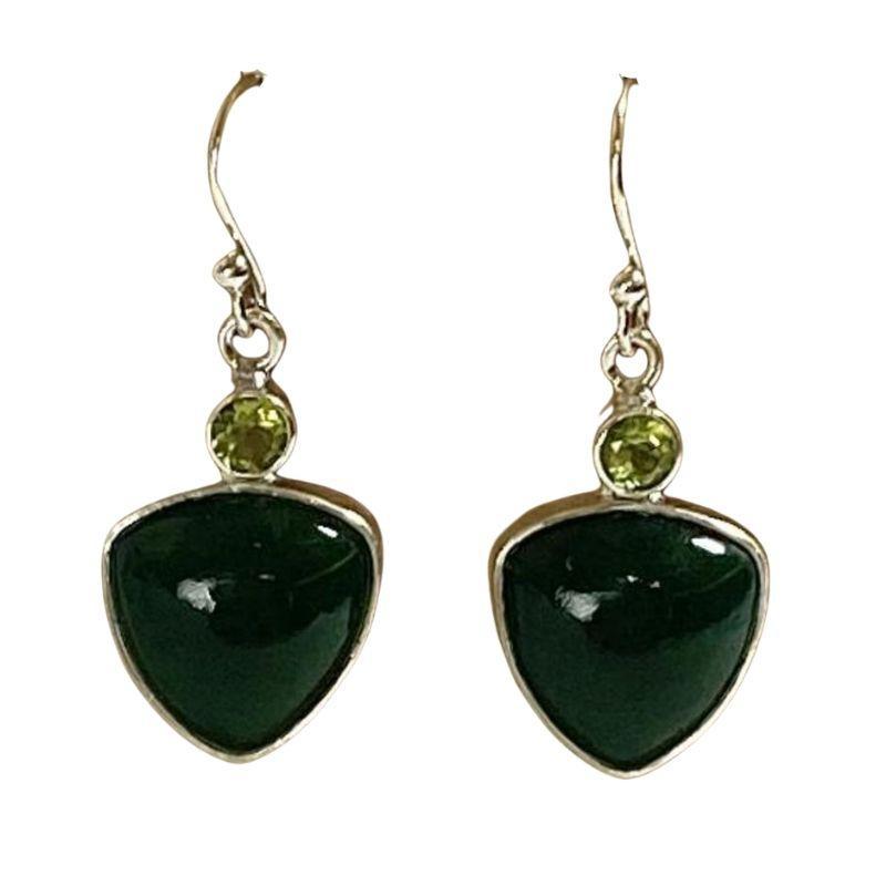 Triangle Cut Jade With Peridot French Hook Earrings || .925 Sterling Silver-Nature's Treasures