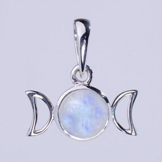 Triple Moon Rainbow Moonstone Pendant || .925 Sterling Silver-Nature's Treasures