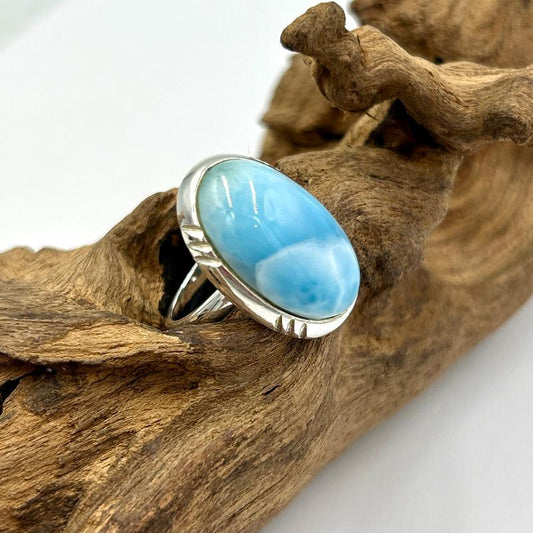 Unisex Blue Larimar Oval Rings || .925 Sterling Silver-Nature's Treasures