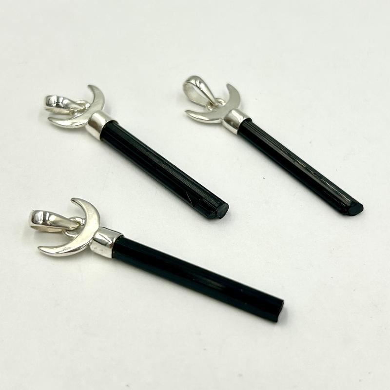Unisex Moon Crescent Black Tourmaline Pendants || .925 Sterling Silver-Nature's Treasures