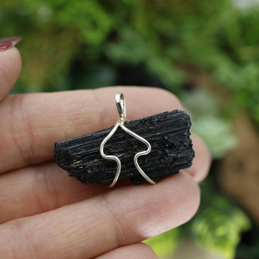 Unisex Rough Black Tourmaline Wire Wrap Pendant-Nature's Treasures