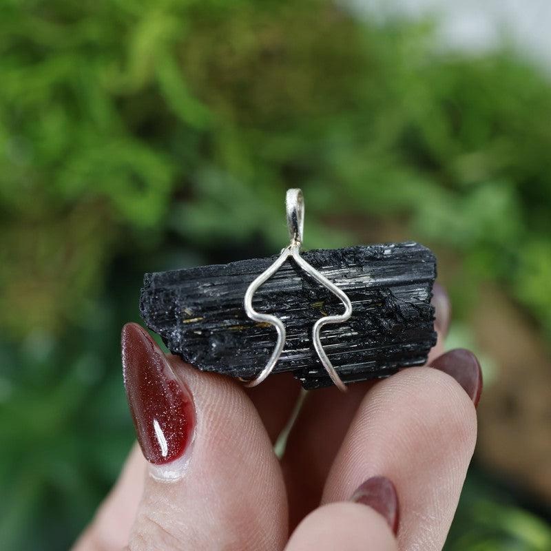 Unisex Rough Black Tourmaline Wire Wrap Pendant-Nature's Treasures