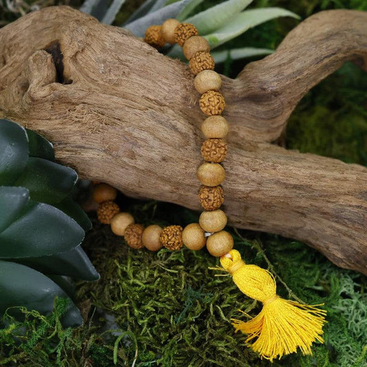 Unisex Sandalwood And Rudraksha Seed Mala Bracelet With Tassel-Nature's Treasures