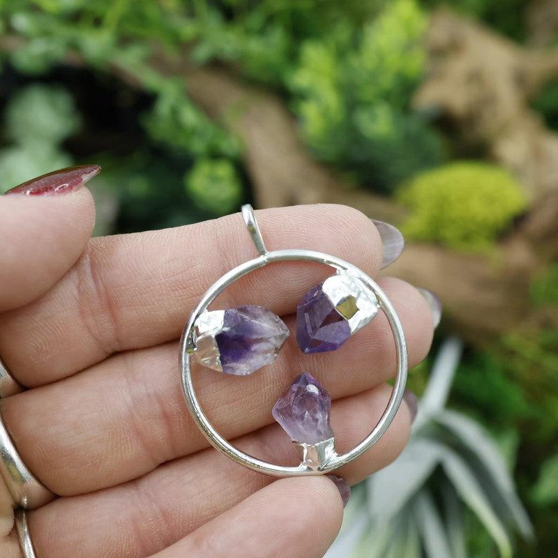 Unisex Triple Point Gemstone Plated Circle Pendants-Nature's Treasures