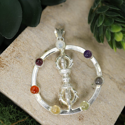 Unisex White Metal Tibetan Dorje Chakra Pendant-Nature's Treasures