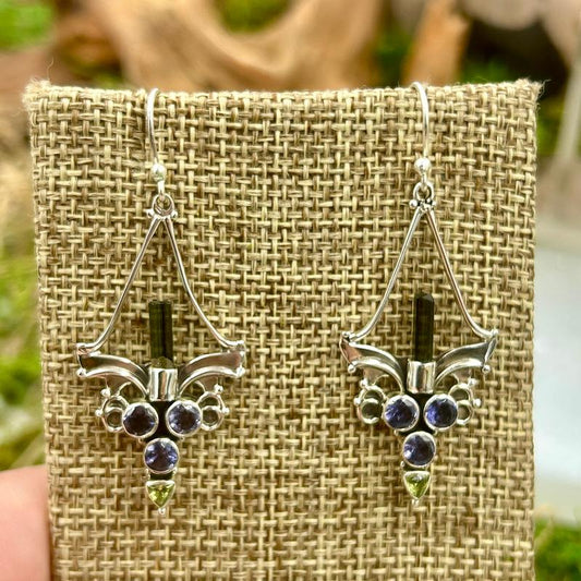 Vintage Chandelier Multi-Stone French Hook Earrings || .925 Sterling Silver-Nature's Treasures