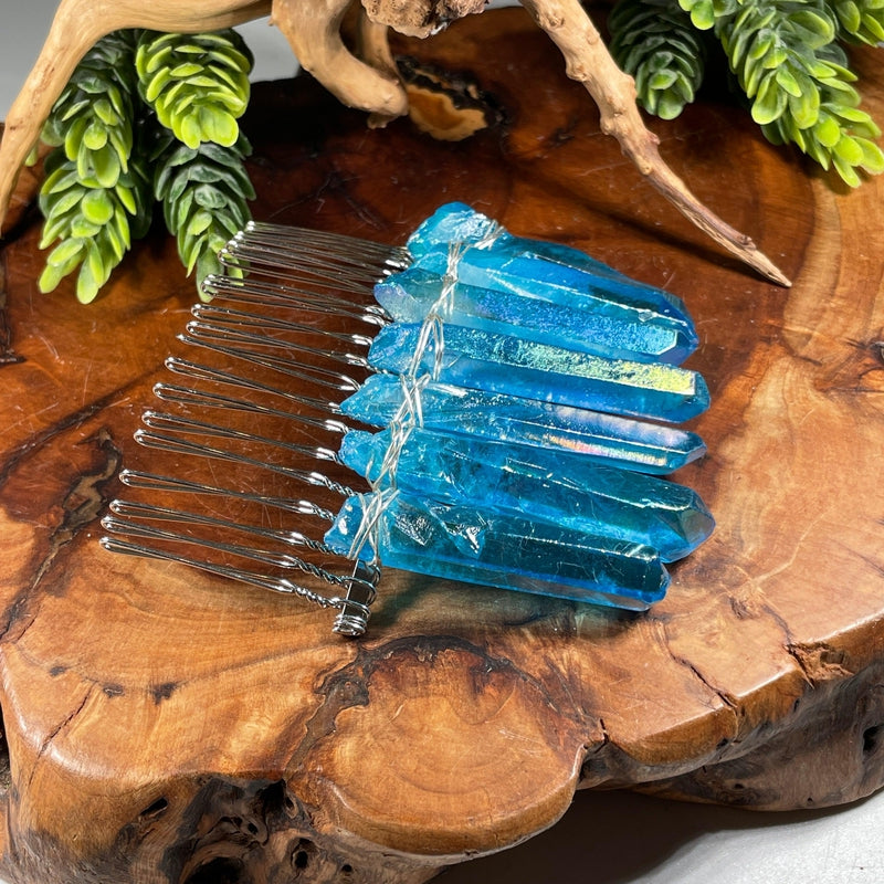 Wire Wrap Aura Quartz Point Hair Barrette || Aura Coated-Nature's Treasures