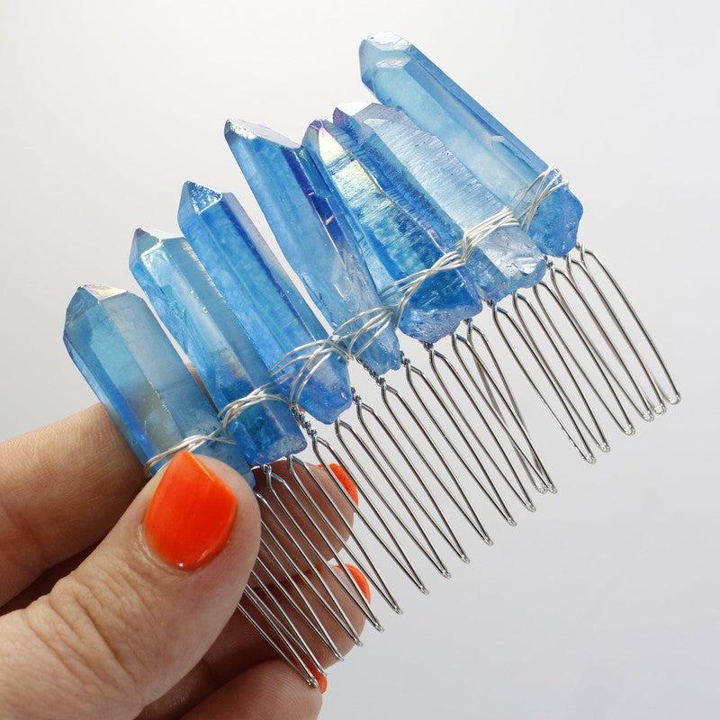 Wire Wrap Aura Quartz Point Hair Barrette || Aura Coated-Nature's Treasures