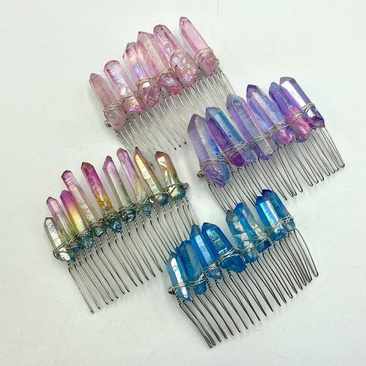 Wire Wrap Aura Quartz Point Hair Barrette || Aura Coated-Nature's Treasures