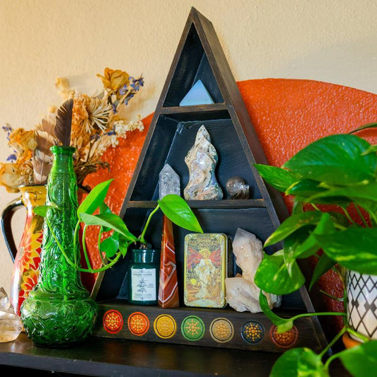 SHOW PRODUCT: Wooden Altar Shelf - Chakras, 3 tiered-Nature's Treasures
