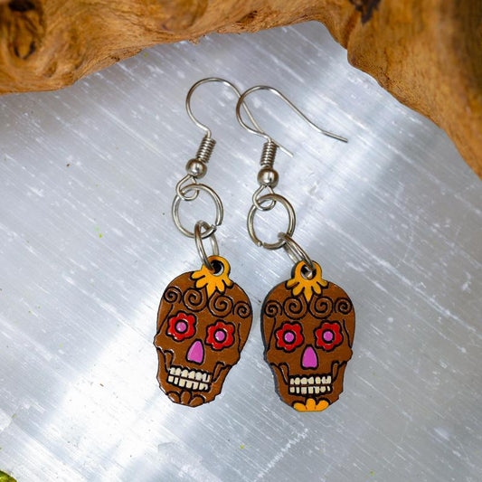 Wooden Sugar Skull Earrings || Trunk Show-Nature's Treasures