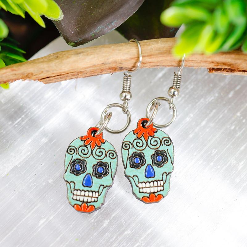 Wooden Sugar Skull Earrings || Trunk Show-Nature's Treasures