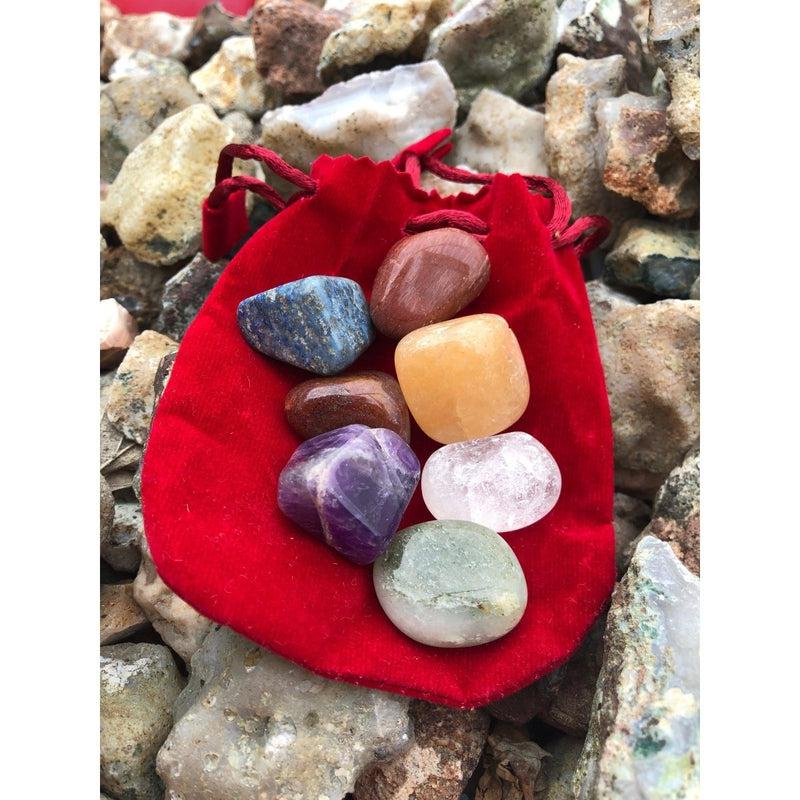 7-Piece Chakra Tumbled Set With Velvet Bag-Nature's Treasures