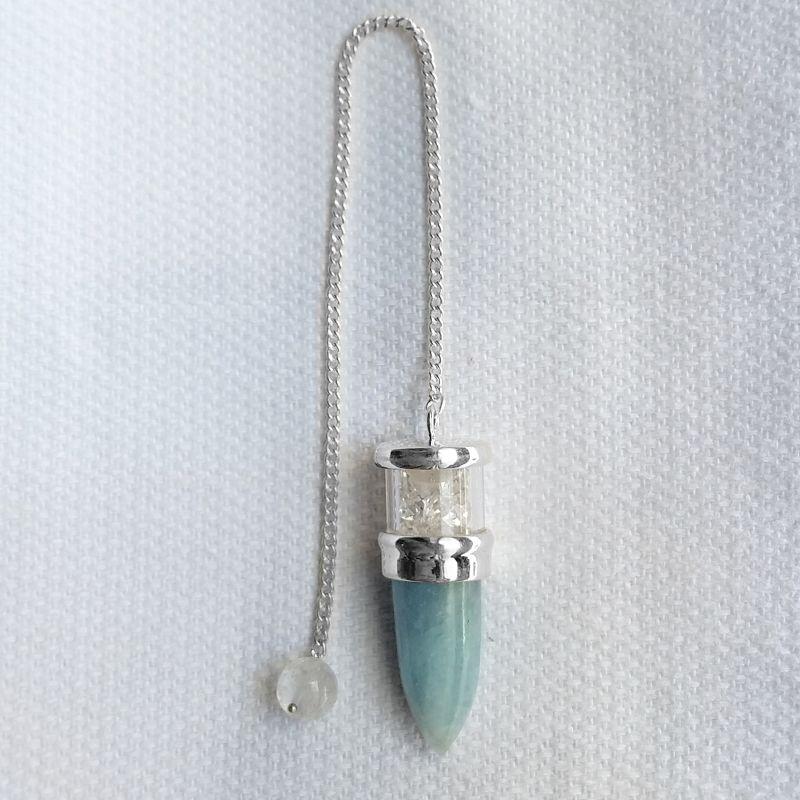 Aquamarine and Herkimer Diamond Pendulum w/ Sterling Silver Chain-Nature's Treasures
