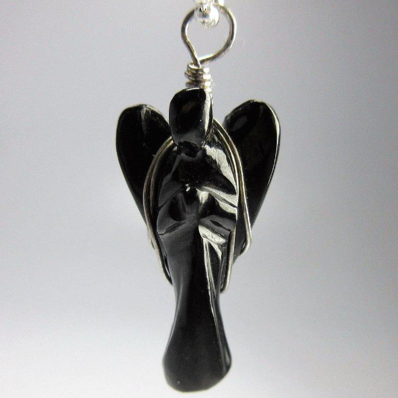 Black Obsidian Wire Wrapped Angel Pendant