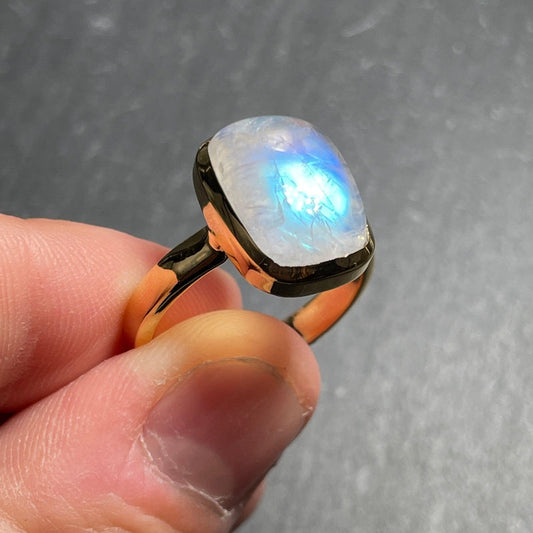 Blue Fire Moonstone Ring || 14k Vermeil Yellow Gold || Sri Lanka-Nature's Treasures