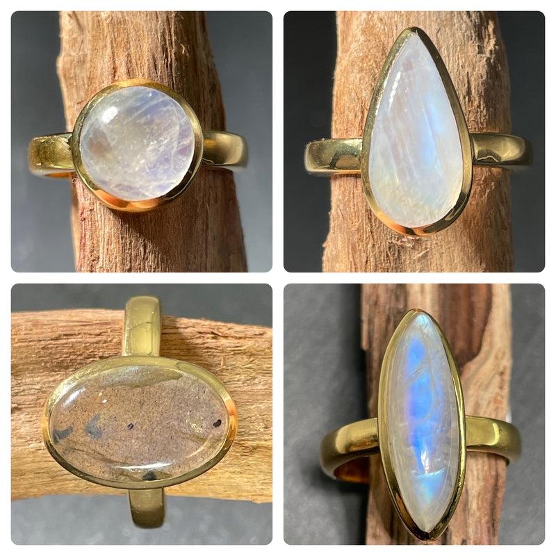 Blue Fire Moonstone Rings || 14K Vermeil Yellow Gold || From Sri Lanka-Nature's Treasures