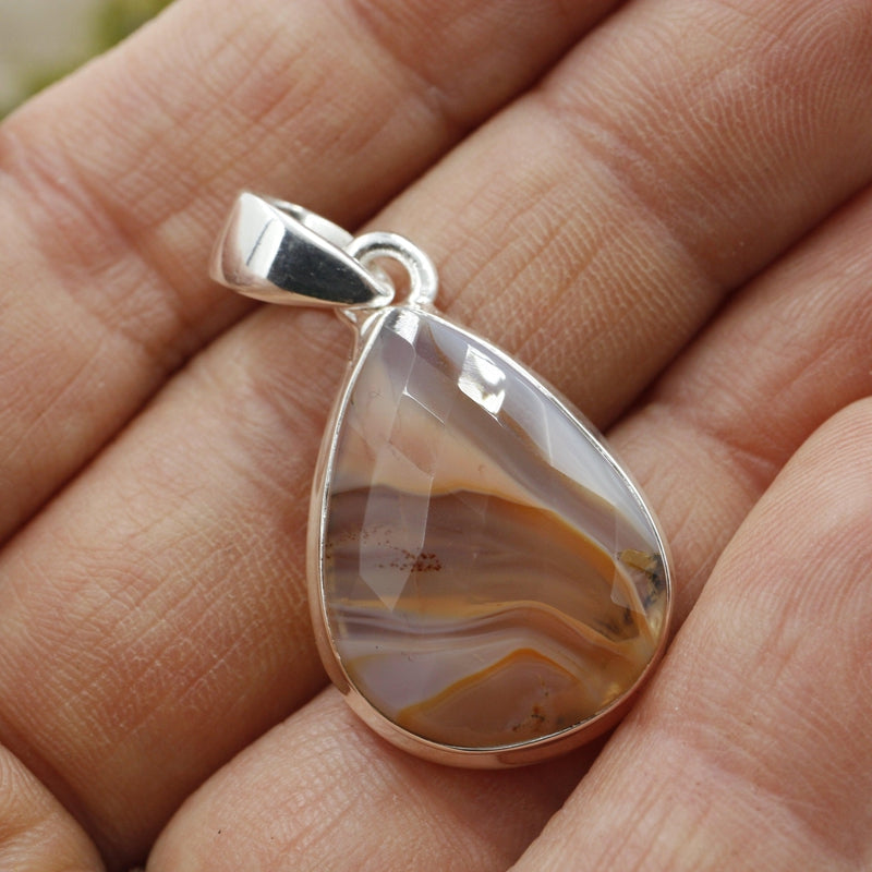 Botswana Agate Faceted Pendant | .925 Sterling Silver