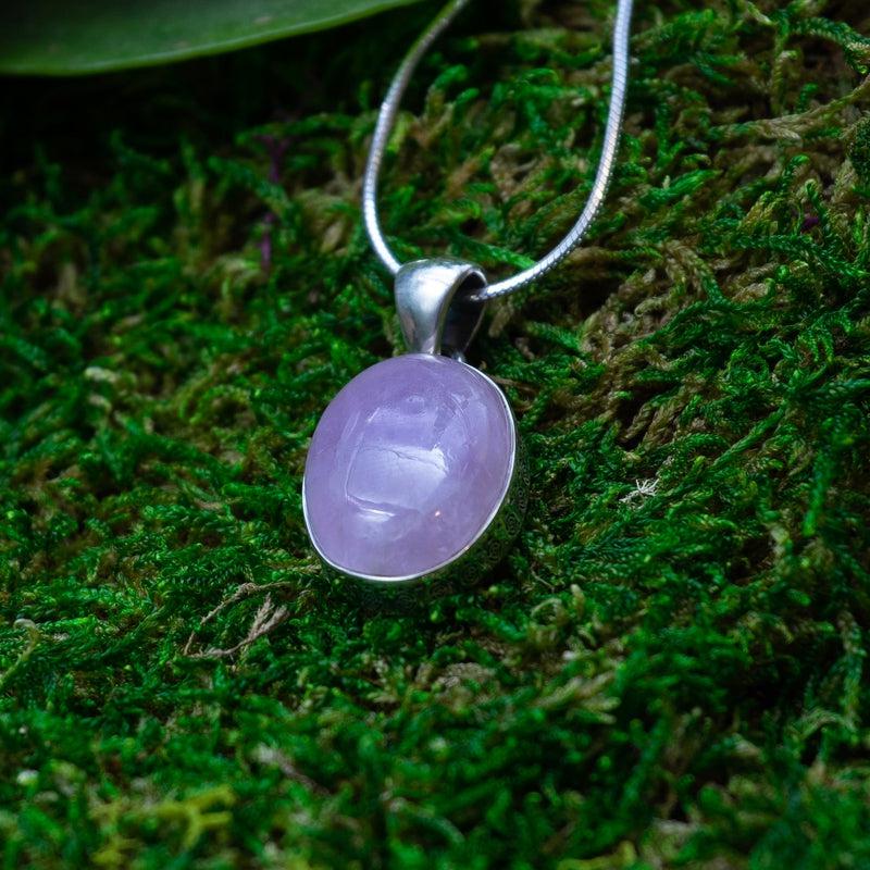 Bubble Gum Kunzite Oval Pendant || .925 Sterling Silver || Self-Healing, Anxiety reliever