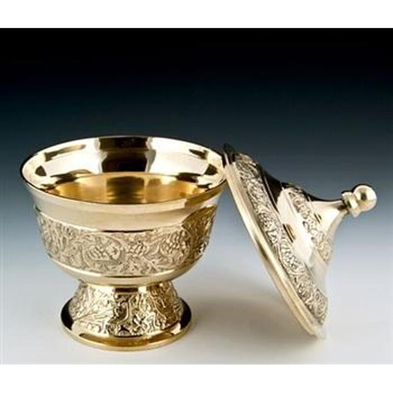 Carved Brass Bowl With Lid-Nature's Treasures