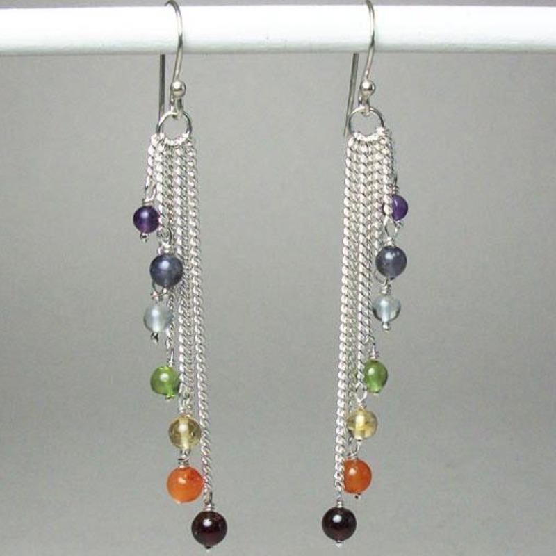 Cascading Chakra Beaded French Hook Earrings || .925 Sterling Silver-Nature's Treasures