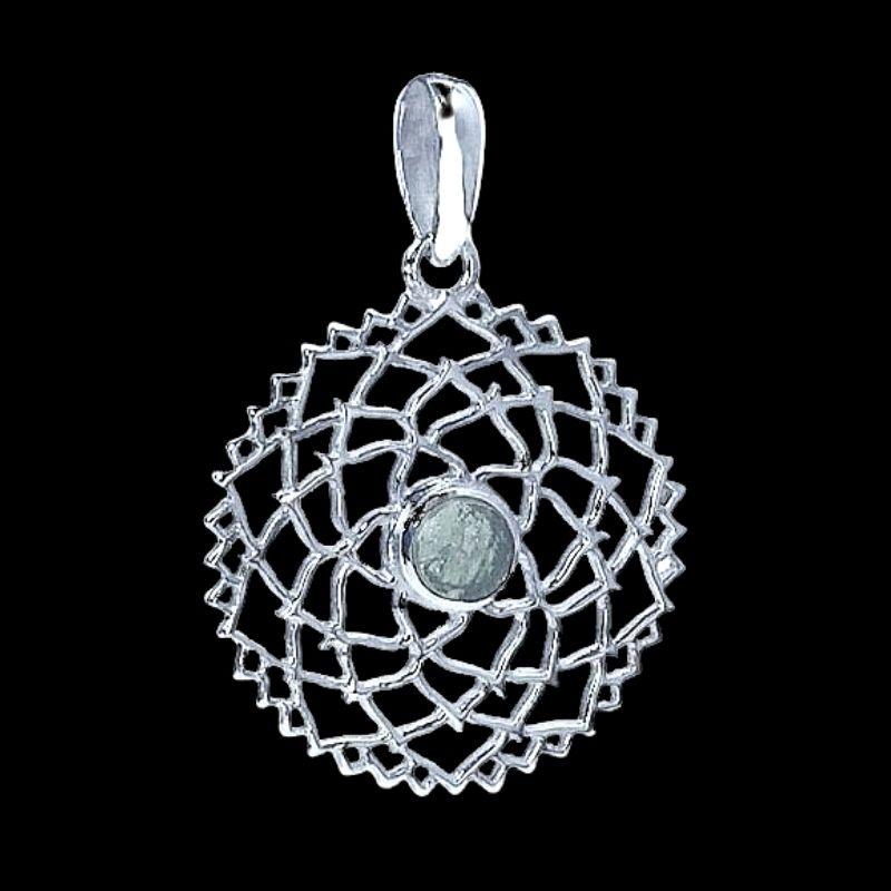 Celestial Moldavite Crown Chakra Mandala Pendant - Sterling Silver || .925 Sterling Silver