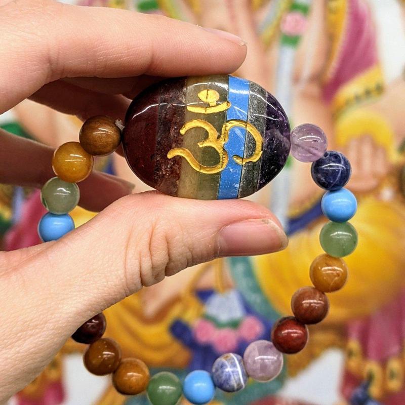 Chakra Om Symbol Carved Bonded Stretch Bracelet