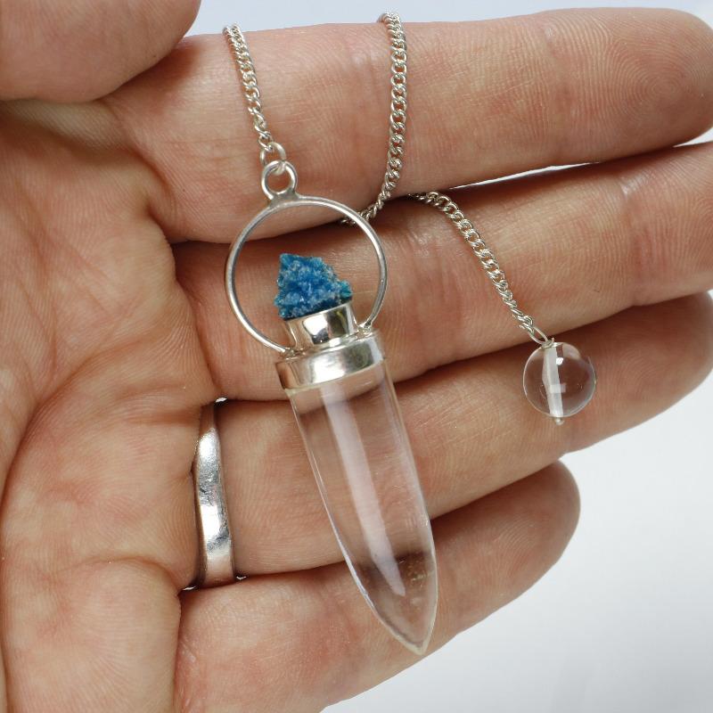 Clear Quartz Crystal & Cavansite Pendulum || .925 Sterling Silver-Nature's Treasures