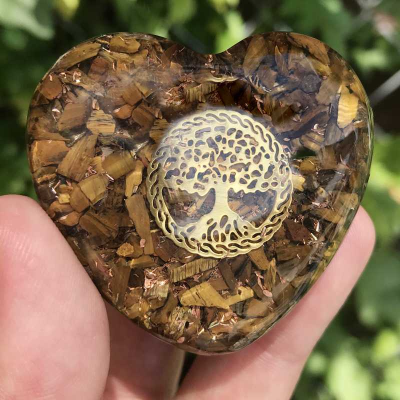 EMF Protection Orgonite Tiger Eye, Copper Flakes Heart || 45MM || Tree Of Life-Nature's Treasures